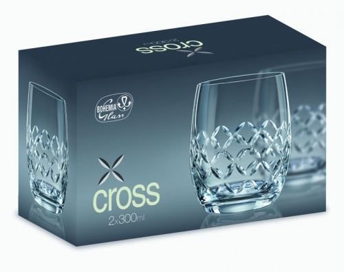 Wassergläser Whiskygläser Model CROSS klar geschliffen 300 ml 2er Set