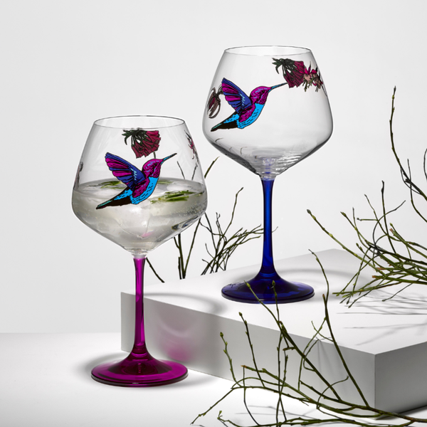 Gin & Tonic Flying Gems Kristallglas 580 ml in blau rosa 2er Set